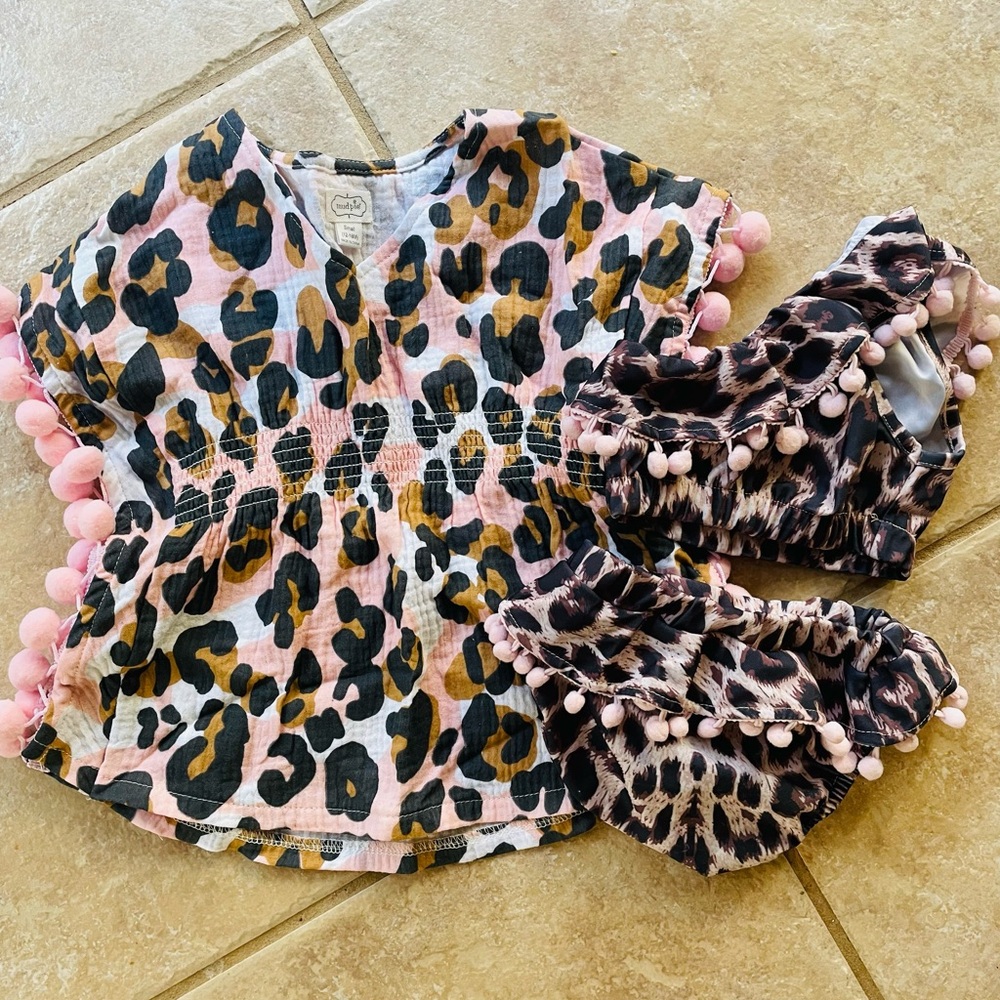 Mud Pie Leopard Swim & Cover Up Set